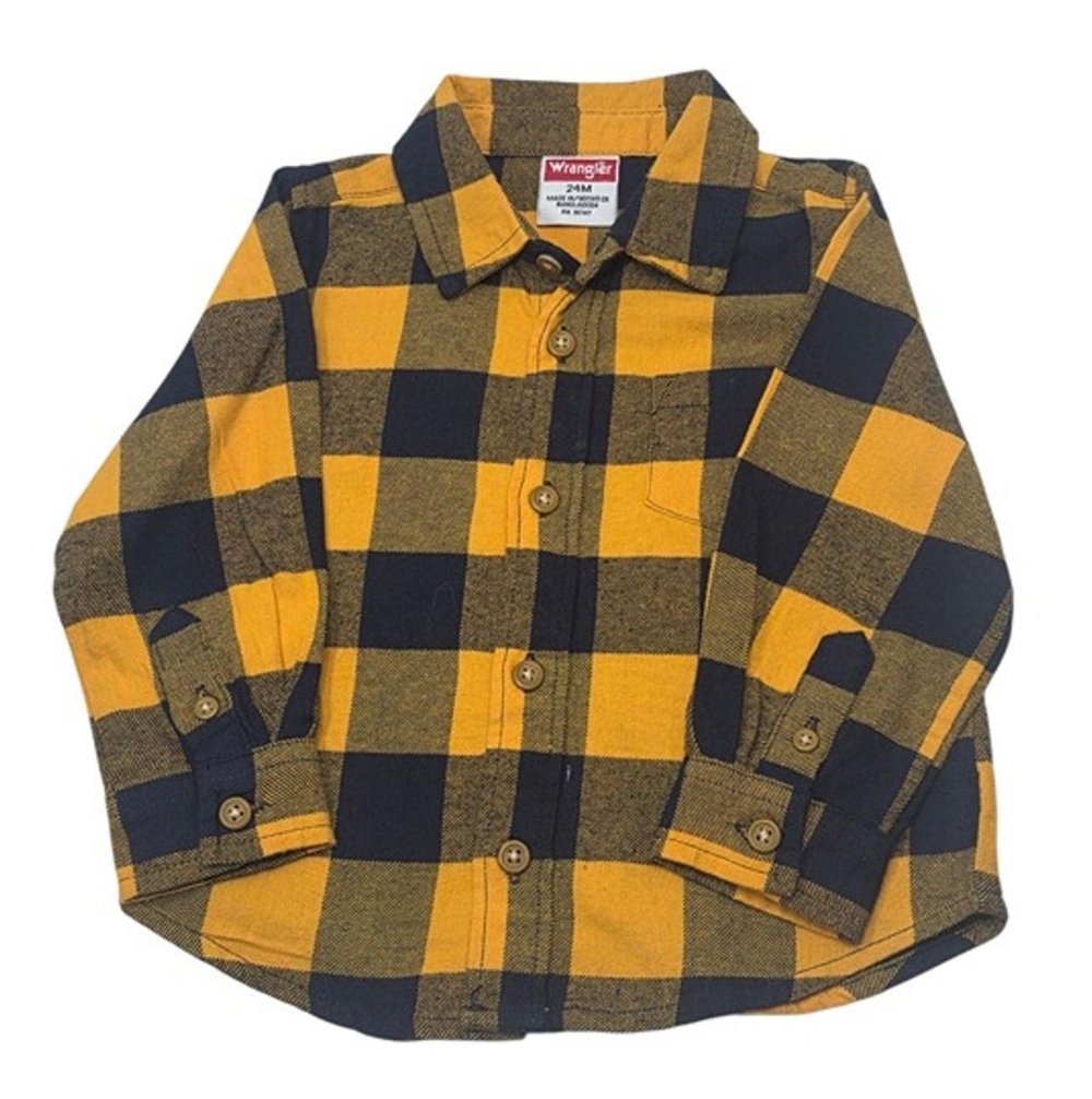 ShirtWrangler Toddler Yellow Black Plaid Flannel Button Shirt Boys
